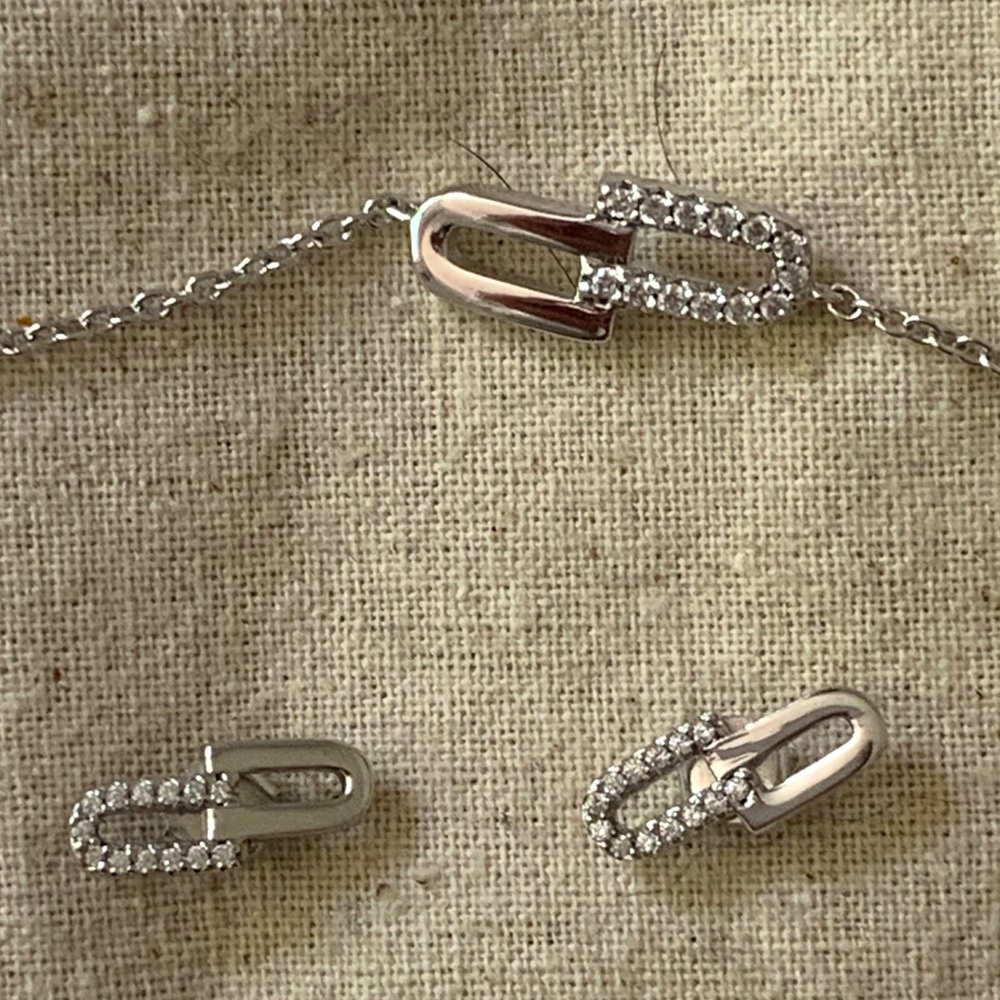 Silver & Diamond Earring And Bracelet